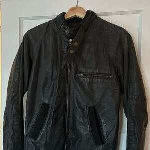 Black Leather Moto Jacket XS Zip Front